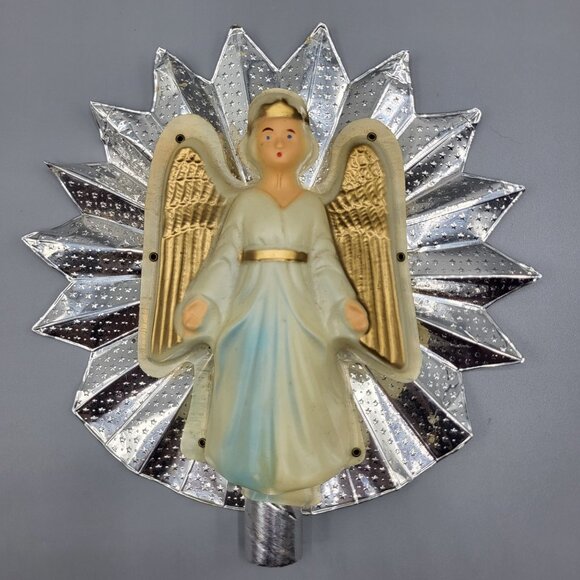 Vintage MCM Aluminum Union Christmas Tree Top Angel Figurine Metallic Starburst - Picture 10 of 12